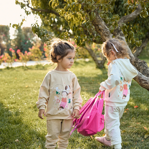 Heidi Desenli Krem Kapüşonlu  Pamuk Sweatshirt Takım