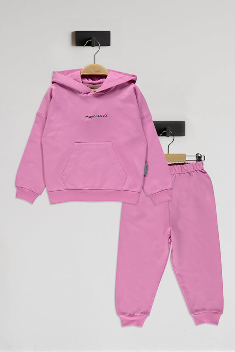 Alice Desenli Pembe Kapüşonlu  Pamuk Sweatshirt Takım